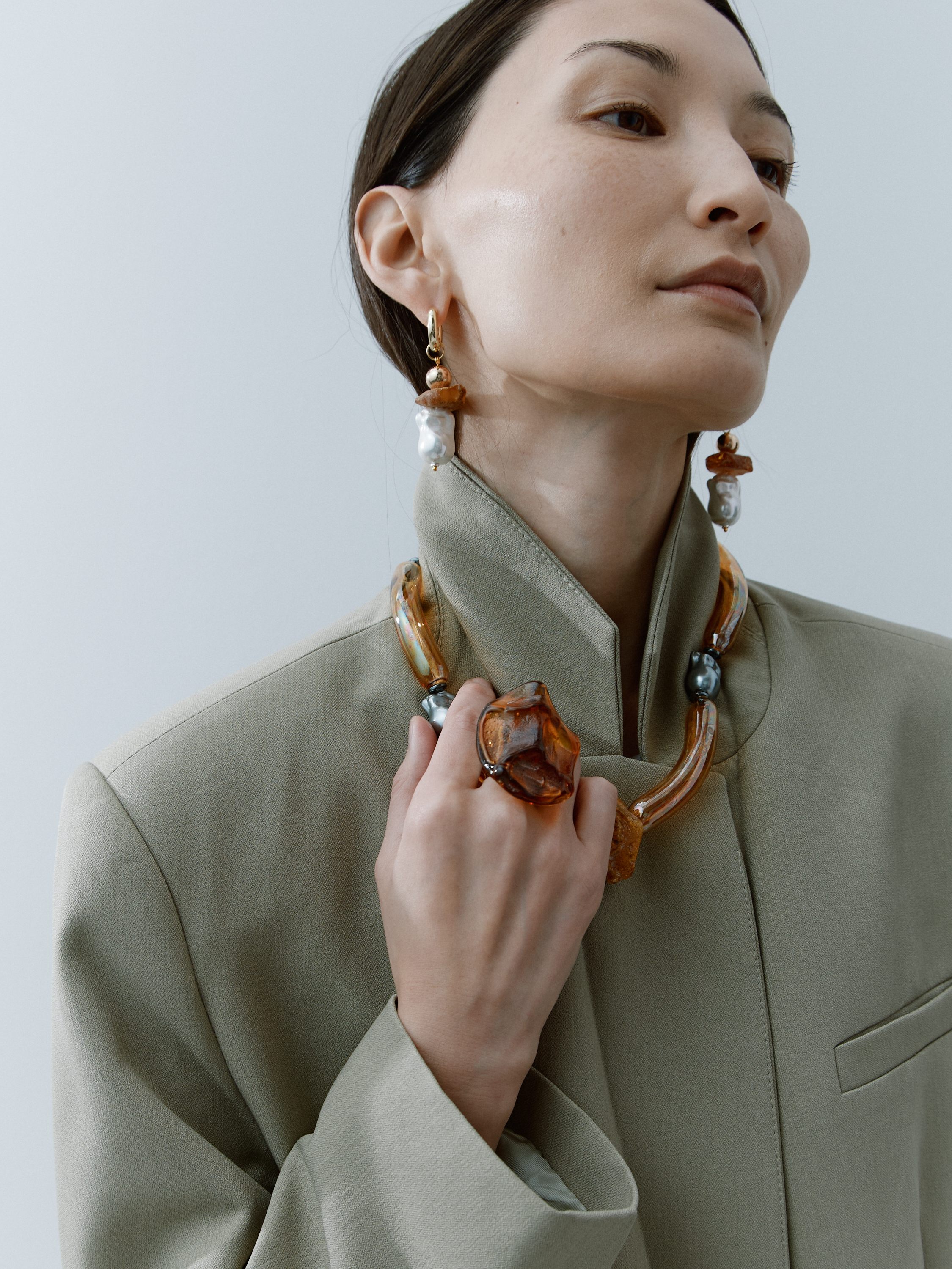 Серьги "Жемчуг Янтарь