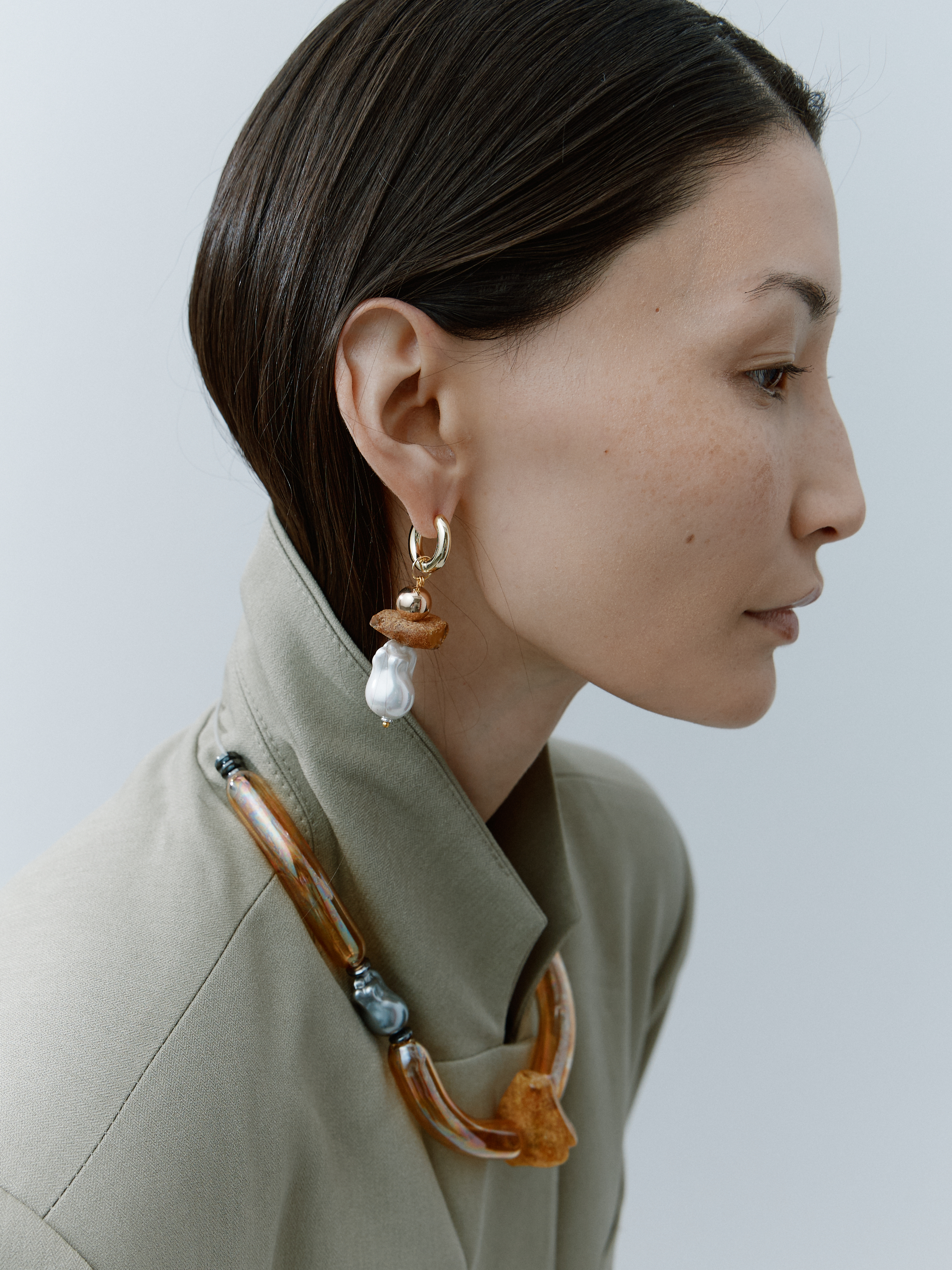 Серьги "Жемчуг Янтарь