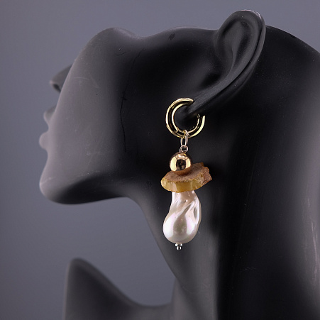 Серьги "Жемчуг Янтарь"